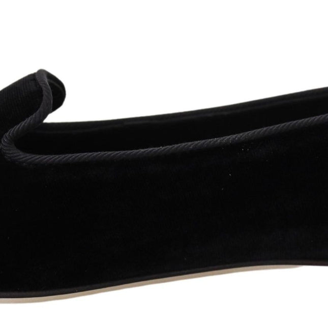 Dolce & Gabbana Black Velvet Slip Ons Loafers Flats Shoes