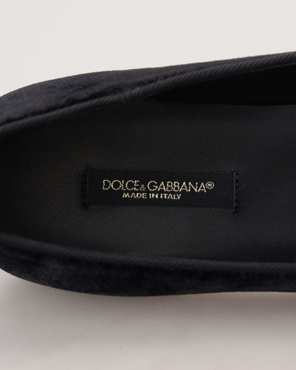 Dolce & Gabbana Black Velvet Slip Ons Loafers Flats Shoes