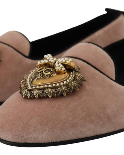 Dolce & Gabbana Pink Velvet Slip Ons Loafers Flats Shoes