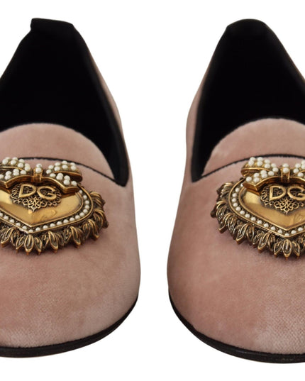 Dolce & Gabbana Pink Velvet Slip Ons Loafers Flats Shoes