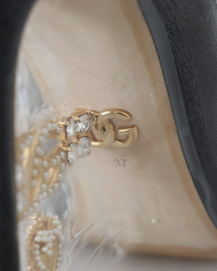 Dolce & Gabbana Black Leather Heels Pumps Plastic Wrapped Shoes