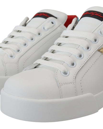 Dolce & Gabbana White Leather Sneaker Portofino Logo Heart Shoes