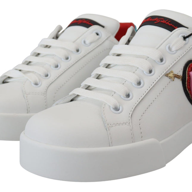 Dolce & Gabbana White Leather Sneaker Portofino Logo Heart Shoes