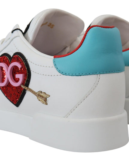 Dolce & Gabbana White Leather Sneaker Portofino Logo Heart Shoes
