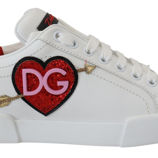 Dolce & Gabbana White Leather Sneaker Portofino Logo Heart Shoes