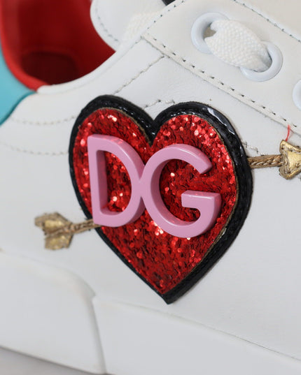 Dolce & Gabbana White Leather Sneaker Portofino Logo Heart Shoes