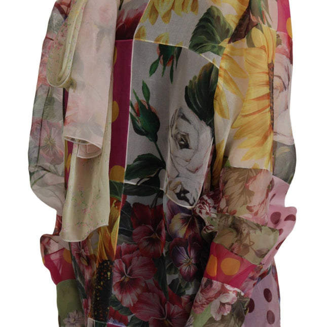 Dolce & Gabbana Multicolor Ascot Collar Patchwork Blouse Top