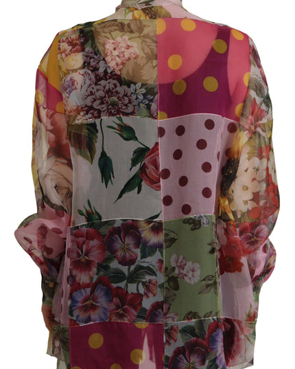 Dolce & Gabbana Multicolor Ascot Collar Patchwork Blouse Top