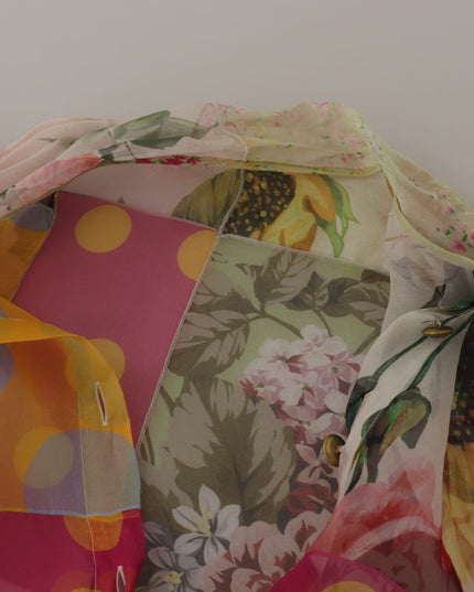 Dolce & Gabbana Multicolor Ascot Collar Patchwork Blouse Top