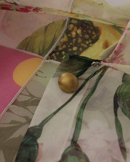 Dolce & Gabbana Multicolor Ascot Collar Patchwork Blouse Top