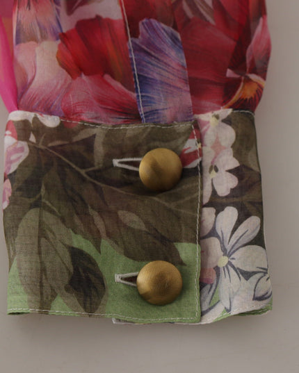 Dolce & Gabbana Multicolor Ascot Collar Patchwork Blouse Top