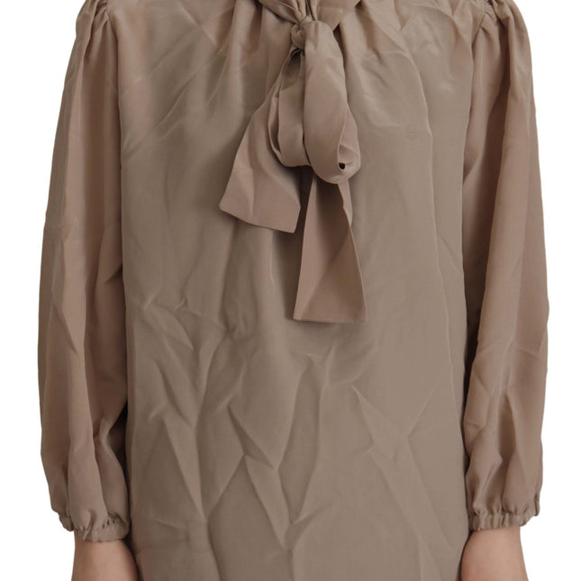 Dolce & Gabbana Brown Waistband Sleeves Ascot Collar Top Blouse