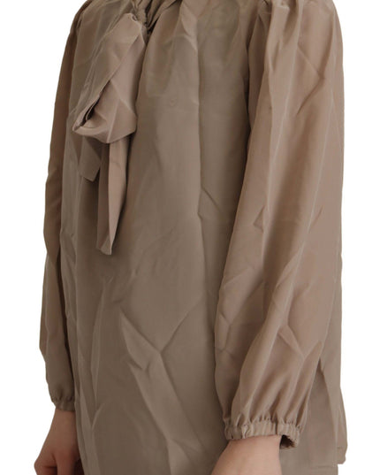 Dolce & Gabbana Brown Waistband Sleeves Ascot Collar Top Blouse