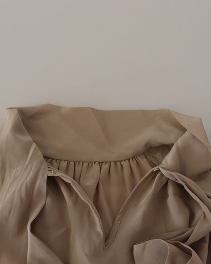 Dolce & Gabbana Brown Waistband Sleeves Ascot Collar Top Blouse