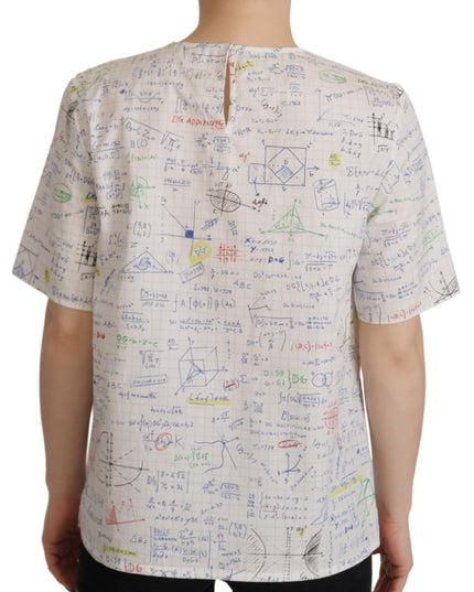 Dolce & Gabbana White Cotton Algebra Print Short Sleeves Top