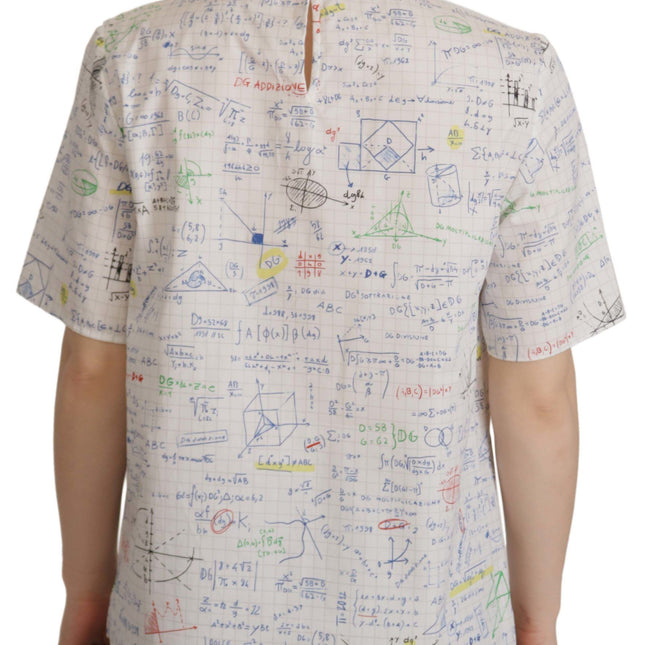 Dolce & Gabbana White Cotton Algebra Print Short Sleeves Top
