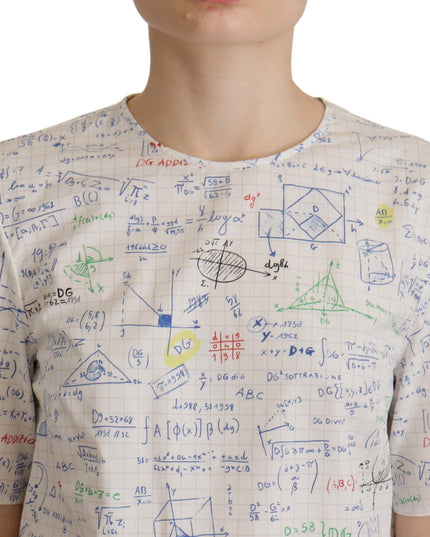 Dolce & Gabbana White Cotton Algebra Print Short Sleeves Top