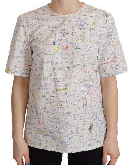 Dolce & Gabbana White Cotton Algebra Print Short Sleeves Top