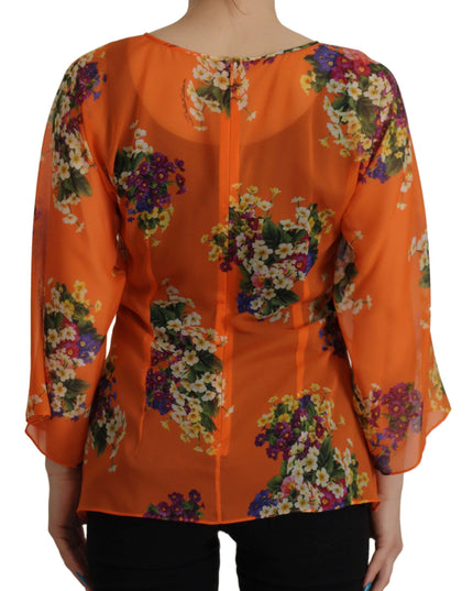 Dolce & Gabbana Orange Floral Print Long Sleeve Blouse