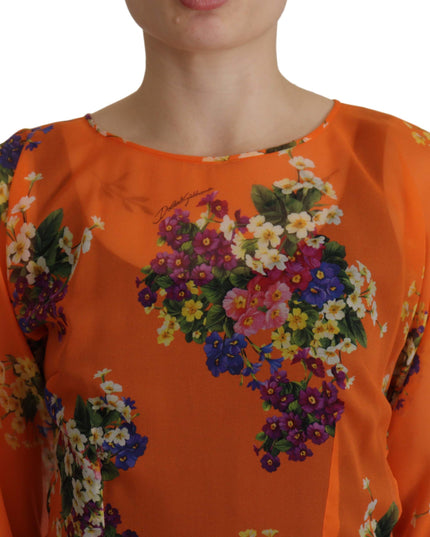 Dolce & Gabbana Orange Floral Print Long Sleeve Blouse