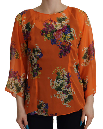 Dolce & Gabbana Orange Floral Print Long Sleeve Blouse