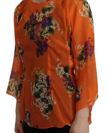 Dolce & Gabbana Orange Floral Print Long Sleeve Blouse