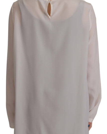 Dolce & Gabbana White Silk DG Logo Embroidered Long Sleeves Blouse