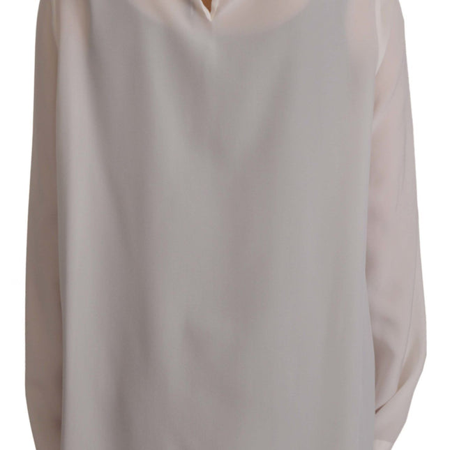 Dolce & Gabbana White Silk DG Logo Embroidered Long Sleeves Blouse