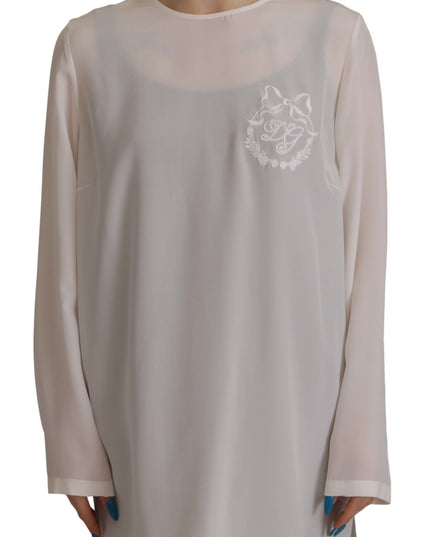 Dolce & Gabbana White Silk DG Logo Embroidered Long Sleeves Blouse