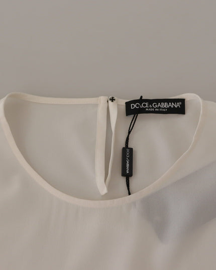 Dolce & Gabbana White Silk DG Logo Embroidered Long Sleeves Blouse