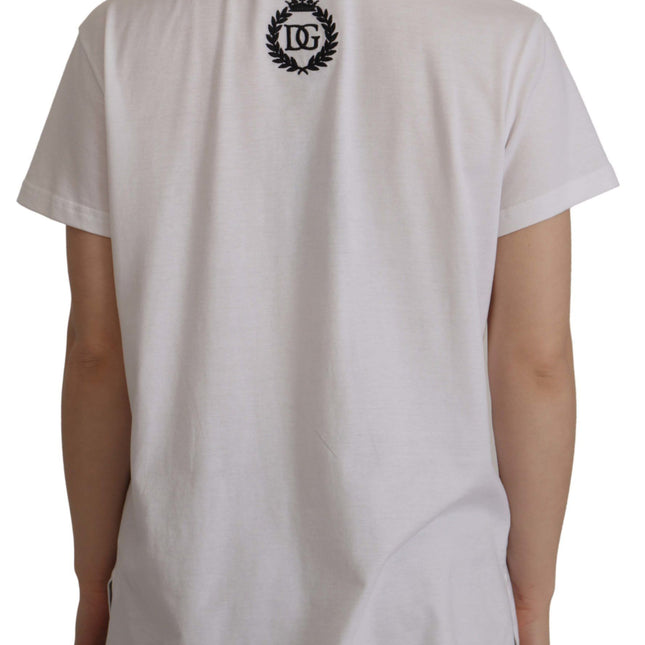 Dolce & Gabbana White Necklace Embellished Neckline T-shirt Top