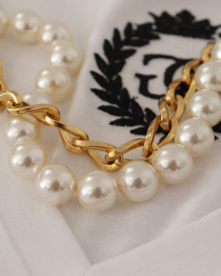 Dolce & Gabbana White Necklace Embellished Neckline T-shirt Top