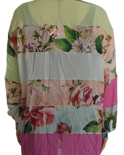 Dolce & Gabbana Multicolor  Floral Patchwork Design Ascot Collar Top Blouse