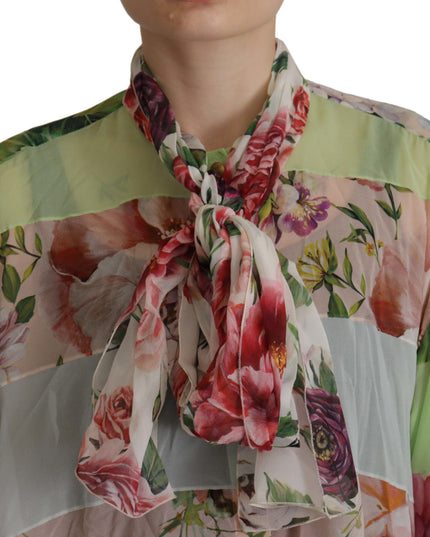 Dolce & Gabbana Multicolor  Floral Patchwork Design Ascot Collar Top Blouse