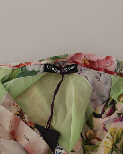 Dolce & Gabbana Multicolor  Floral Patchwork Design Ascot Collar Top Blouse