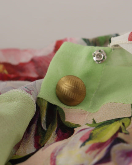 Dolce & Gabbana Multicolor  Floral Patchwork Design Ascot Collar Top Blouse