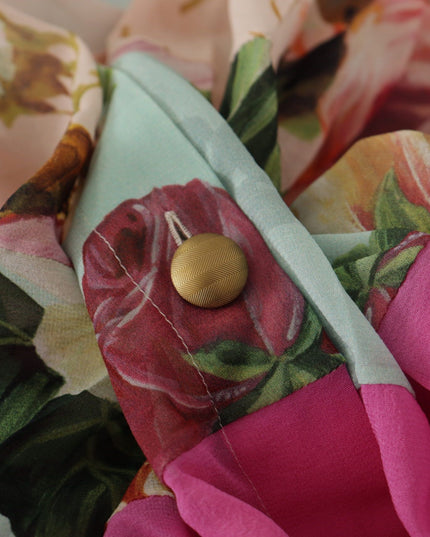 Dolce & Gabbana Multicolor  Floral Patchwork Design Ascot Collar Top Blouse