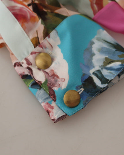 Dolce & Gabbana Multicolor  Floral Patchwork Design Ascot Collar Top Blouse