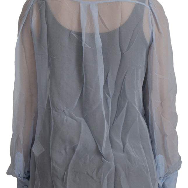 Dolce & Gabbana Light Blue Silk Ascot Collar Long Sleeves Top