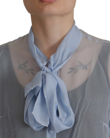 Dolce & Gabbana Light Blue Silk Ascot Collar Long Sleeves Top