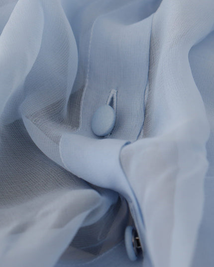 Dolce & Gabbana Light Blue Silk Ascot Collar Long Sleeves Top