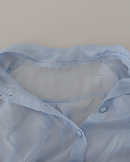 Dolce & Gabbana Light Blue Silk Ascot Collar Long Sleeves Top