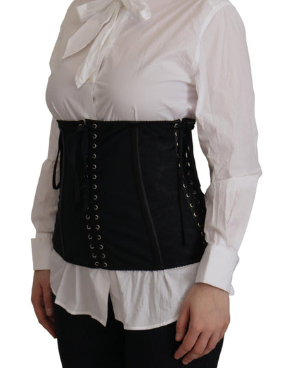 Dolce & Gabbana Black Corset Belt Stretch Waist Strap Top
