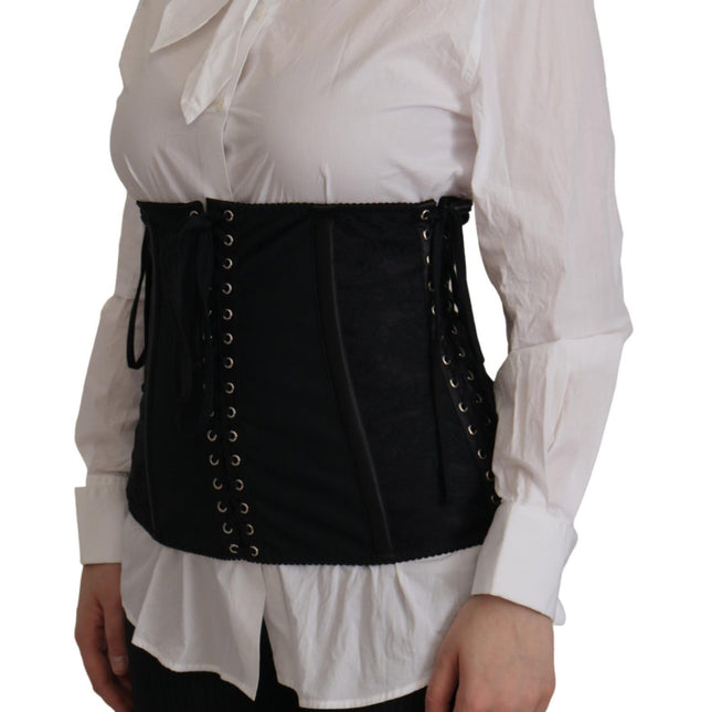 Dolce & Gabbana Black Corset Belt Stretch Waist Strap Top
