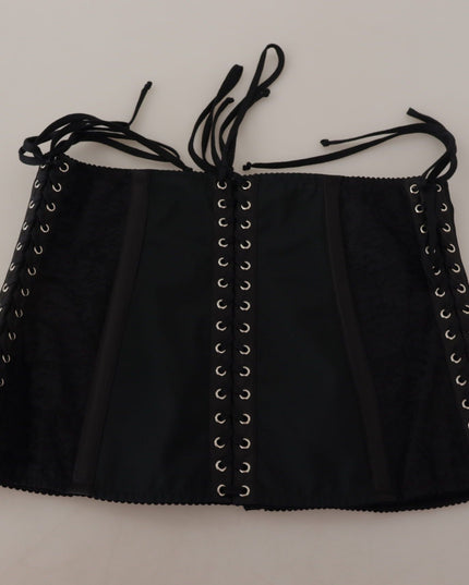 Dolce & Gabbana Black Corset Belt Stretch Waist Strap Top