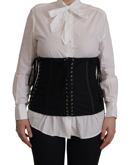 Dolce & Gabbana Black Corset Belt Stretch Waist Strap Top