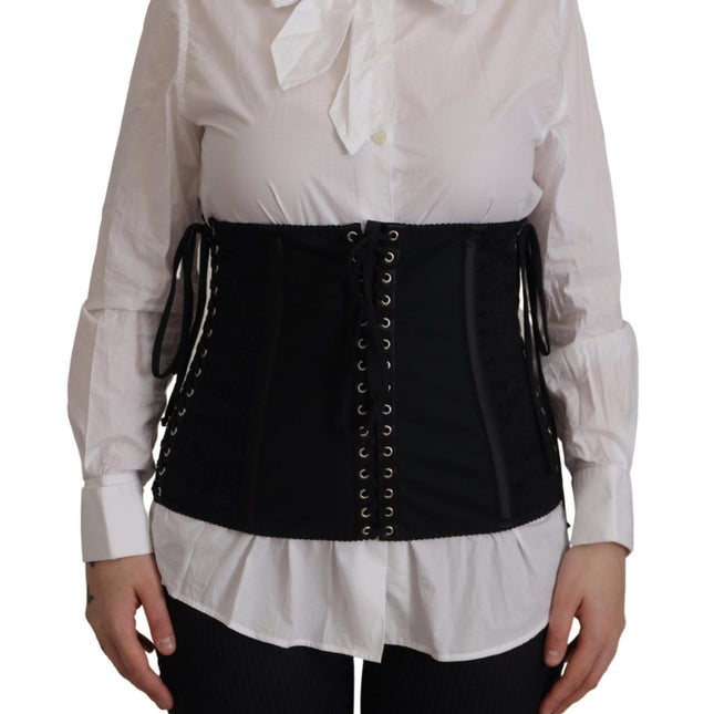 Dolce & Gabbana Black Corset Belt Stretch Waist Strap Top