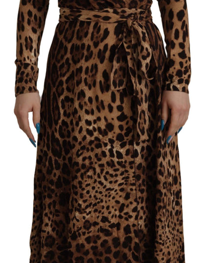 Dolce & Gabbana Brown Leopard Wrap A-line Maxi Viscose Dress