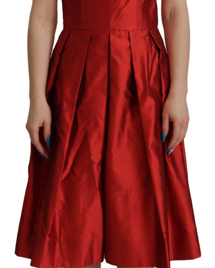 Dolce & Gabbana Red A-line Pleated Satin Silk Dress
