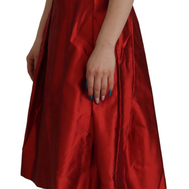 Dolce & Gabbana Red A-line Pleated Satin Silk Dress